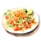 Water color style of refreshing plate of Som Tam, showcasing a zesty green papaya salad.