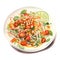 Water color style of refreshing plate of Som Tam, showcasing a zesty green papaya salad.