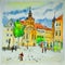 Water colour painting, sketch, illustration, bavaria, trier