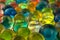 Water coloured gel balls. Silica gel. Close up macro