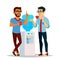 Water Cooler Gossip Vector. Modern Office Water Cooler. Laughing Friends, Office Colleagues Men Talking To Each Other