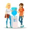 Water Cooler Gossip Vector. Modern Office Water Cooler. Laughing Friends, Office Colleagues Women Talking To Each Other