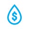 Water cost and save icon. Blue dollar symbol in water drop sign