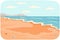 Water covers sandy beach with waves. Light breeze at high tide on ocean vector illustration