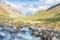 Water creek stream rocks meadow mountain peak landscape