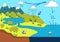 Water cycle, Infographic between land, sea and sky.