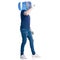 Water delivery man in blue t-shirt and cap go goes