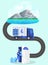 Water delivery service vector illustration, cartoon process of delivering of drinking water by courier transport truck