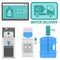 Water delivery vector elements drink bottle plastic blue container business service.