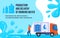 Water delivery vector illustration, cartoon flat courier truck van delivering, postman character carrying, holding