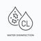 Water disinfection flat line icon. Vector outline illustration of waterdrop. Black thin linear pictogram for liquid