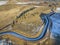 Water diversion ditch at Colorado foothills - aerial view