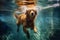 water dog fun vacation snorkeling funny swimming underwater pool puppy. Generative AI.