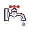 Water dripping tap with water drop flat design isolated