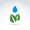 Water drop above leaves icon, floral life, ecology, vector conce