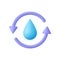 Water drop with arrows around. Renewable natural resource, water recycling, ecology concept.