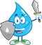 Water Drop Cartoon Mascot Guarder With Shield And Sword