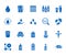 Water drop flat glyph icons set. Aqua filter, softener, ionization, disinfection, glass vector illustrations. Signs for
