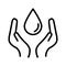 Water drop and Hand vector icon for logo. Moisturizing oil line icon. Skin care sign. Wash hands symbol. Editable stroke