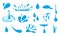 Water drop icon. Blue raindrop and droplet logo. Graphic drip and oil splash. Liquid falling dew and fluid splatter