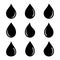 Water drop icon different shape. Water rain drops. Water drops collection set, oil drop.