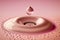 Water droplet falling onto a pink background, Generative Ai