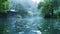 water droplets formed on Mountain lake during a rainy day, high detail to convey the natural beauty of raindrops