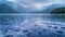 water droplets formed on Mountain lake during a rainy day, high detail to convey the natural beauty of raindrops