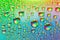 Water drops. Abstract background. Colored macro texture many drops. Iridescent wet gradient. Heavily textured image. Small depth