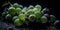 Water Drops on Group of Delicious Fresh Green Grapes As Defocused Background