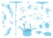 Water drops set vector background. Splash, drip, liquid droplet, falling raindrops in simple flat style isolated on