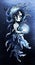 Water element, fantasy cartoon character, fairytale girl with pointed ears and with finned and loose hair, in a dress