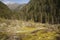 Water-eroded Mountainside surrounded by Evergreen Mountains