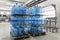 Water factory. Pallets with plastic bottle or gallon inside workshop interior