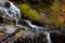 Water falls by highway 155 in Quebec province during autumn time