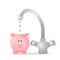 A water faucet punishes drop by drop in a realistic pig piggy bank. The concept of savings, pensions and passive income