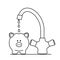 A water faucet punishes drop by drop in a realistic pig piggy bank. The concept of savings, pensions and passive income