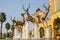 Water feature with bronze antelope sculptures.