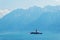 Water ferry ship with Swiss flag Lake Geneva Lausanne