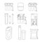 Water filter isolated vector icons. Linear style. Water purification equipment, cartridge