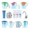 Water filter vector filtering clean drink and filtered or purified liquid illustration set of mineral filtration or