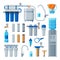 Water Filters Collection, Equipment for Water Cleaning, Special Modern Technologies for Purification Vector Illustration