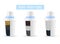 Water filters realistic set of 3 purification units types cutaway models with activated carbon granules vector illustration