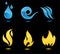 Water and fire glossy icons