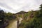 The water flow in the mountain river. Mountain river in the Carpathians.