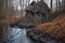 water flowing around a partially built beaver dam