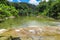 Water flowing over flat sedimentary rock