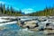 Water flows down the Big Horn River. Crescent Falls Provincial Recreation Area Alberta Canada