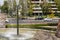 Water fountain and fluid traffic in downtown Santiago, Chile