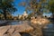 Water fountain in a public park in front of the House of Parliament in Belgrade, Serbia